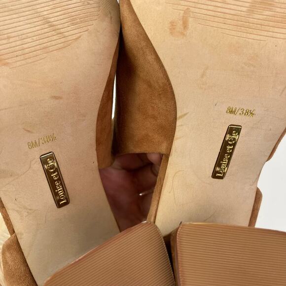 Louise Et Cie Sz 8 Kyvie Cinnamon Suede Sandals Ankle Straps Structured Heel - Picture 16 of 16
